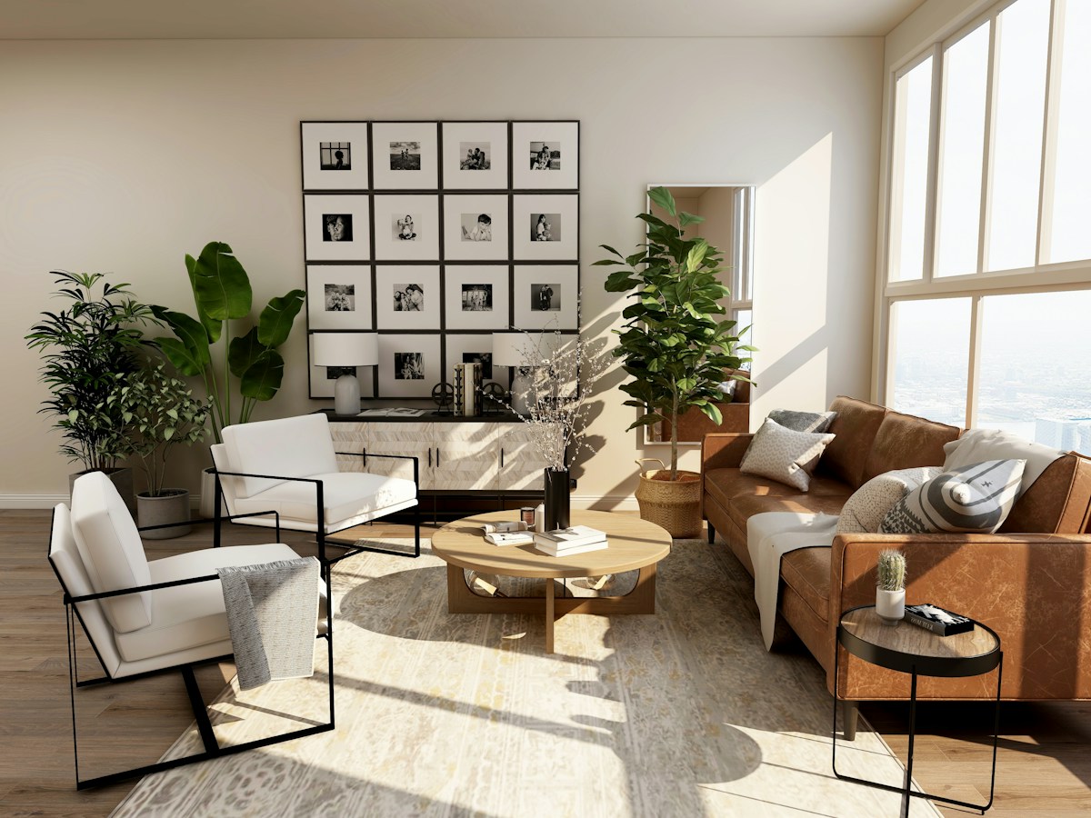 Ljust vardagsrum med modern inredning